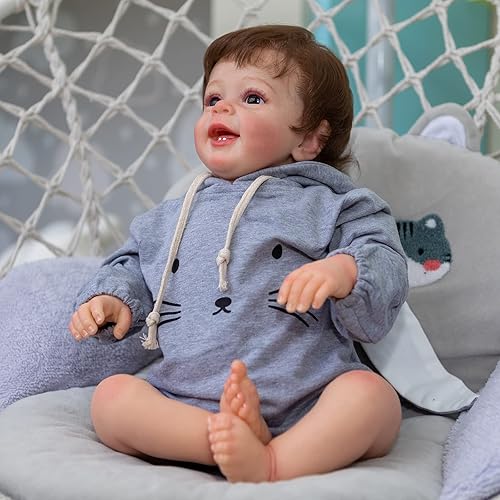 Miniatura 5 de Reborn - Muñeca de bebé Reborn de 24 pulgadas de la vida real, muñeca de silicona realista con cuerpo de tela de dientes para niños y niñas, regalos