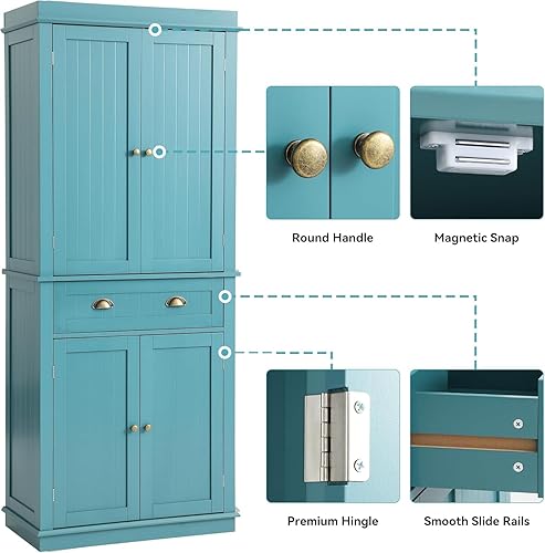 Miniatura 14 de Armario de almacenamiento de despensa de cocina de 72 pulgadas, armario independiente con 2 gabinetes, cajón y estantes ajustables, armario de Negro