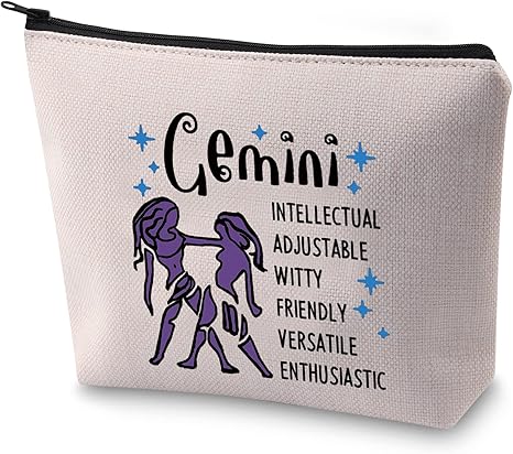BLUPARK Zodiac Sign Cosmetic Bag Horoscope Makeup Bag 12 Constellation Birthday Gift for Astrology Lover (Gemini)