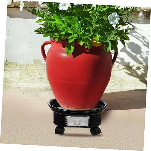 Miniatura 6 de YARNOW 2 bandejas para macetas para plantas, macetas para plantas al aire libre, carros con ruedas, soporte para macetas resistente, estante rodante