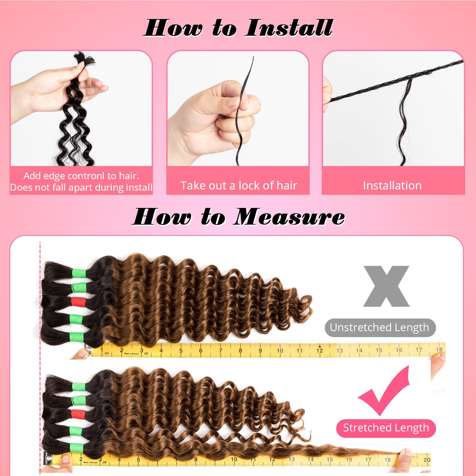 Boho Braids Human Hair Extensions for Braiding Human Braiding Hair for Boho Braids Human Hair Bundles Deep Wave Bundles Human Hair for Braiding No Weft 18 inch Curly 5 Bundles Total 100g #T1B/30 Color - Image 3