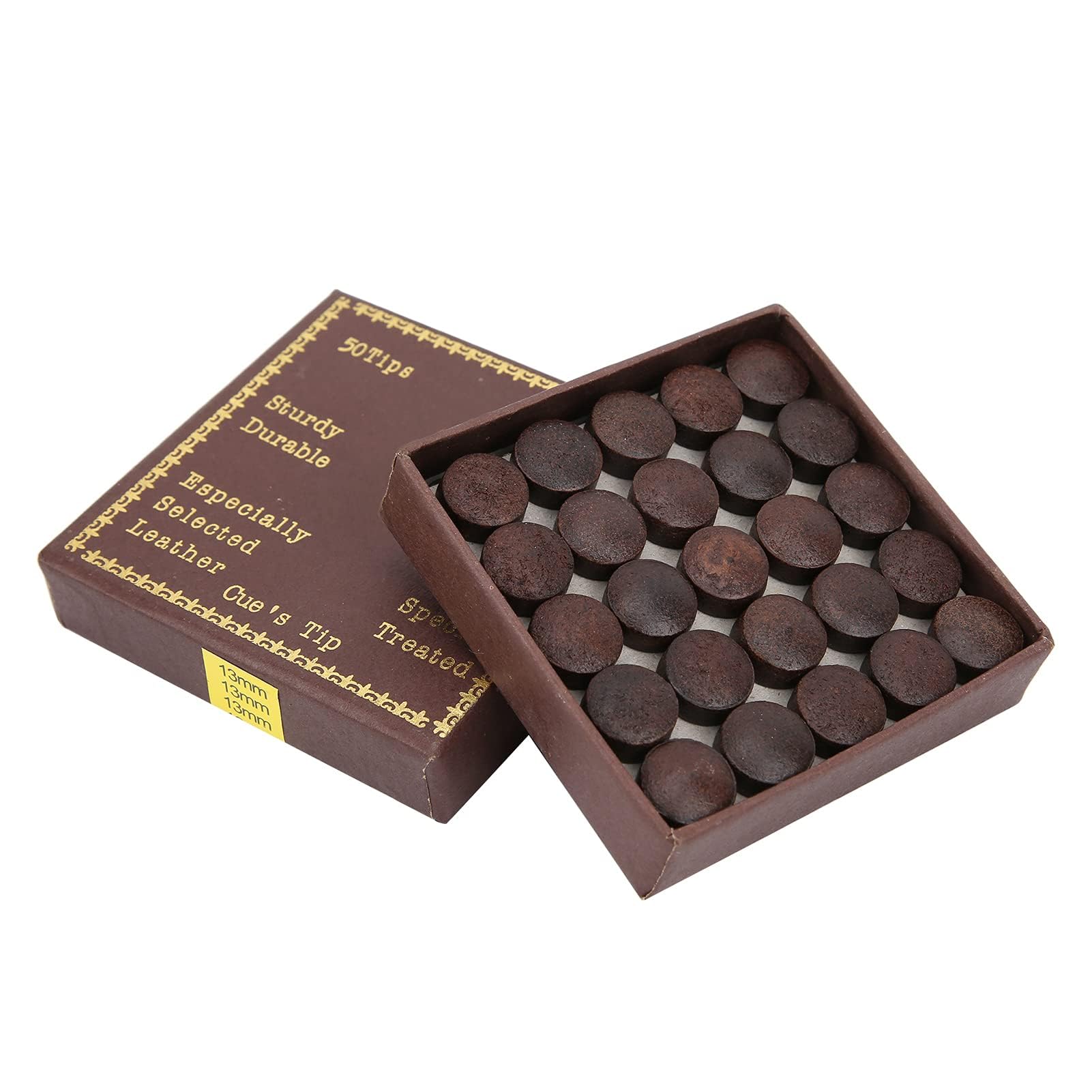 Agatige 50PCS Billiard Pool Cue Tips, 13mm Pool Cue Tips Replacement Kit Nine Ball Cue Tips Leather Pool Stick Tips with Storage Box for Snooker Pool Cues
