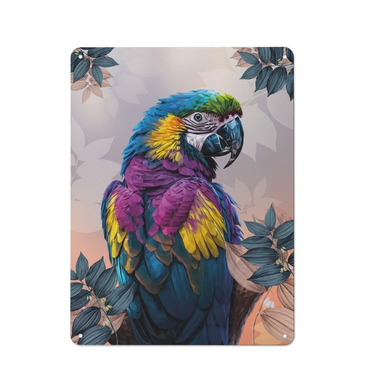 Junmoney Colorful Parrot In Low Poly Style Retro-Style Metal Wall Sign 40X30cm For Pub Or Café, A New Home Present For Hospitality Wall Decor Collectors
