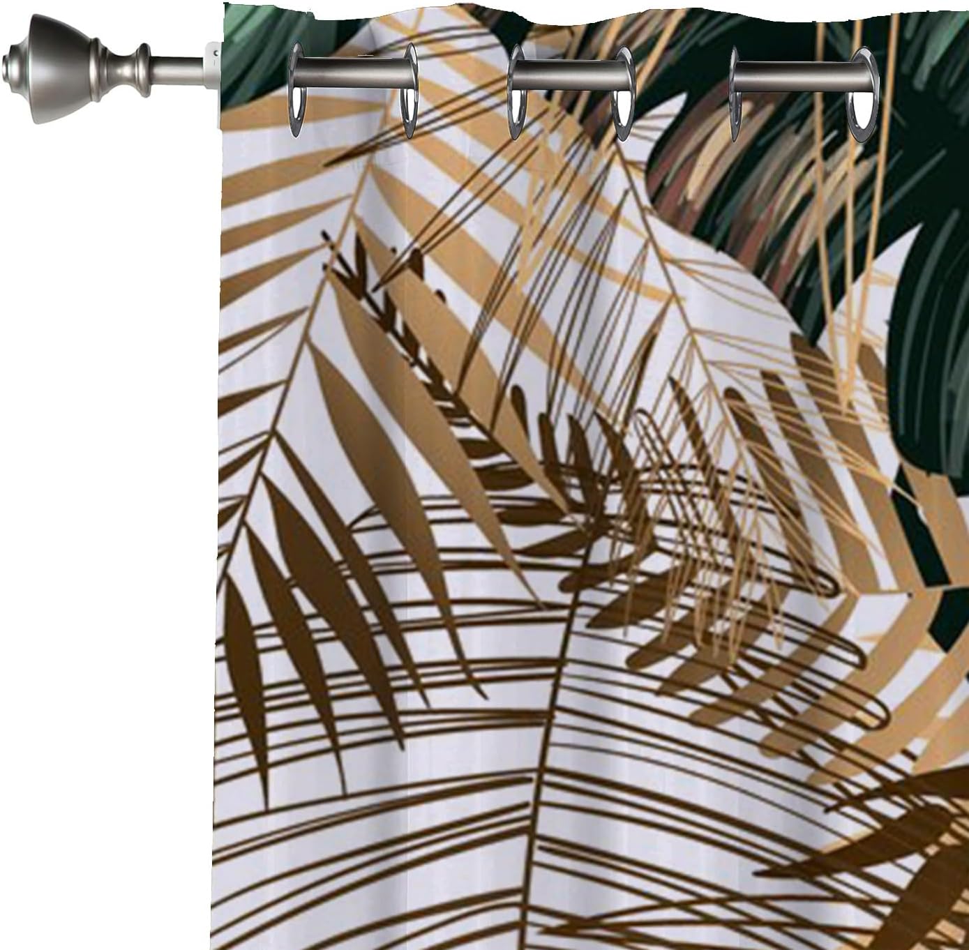 Ansouyi Home Decor Indoor Window Curtains, Green Gold Tropical Botanical Plant Lightweight Set with Grommet Top, Blackout Curtains for Bedroom Living Room or Dining Room, 2 Panels of - 52" W x 84" L