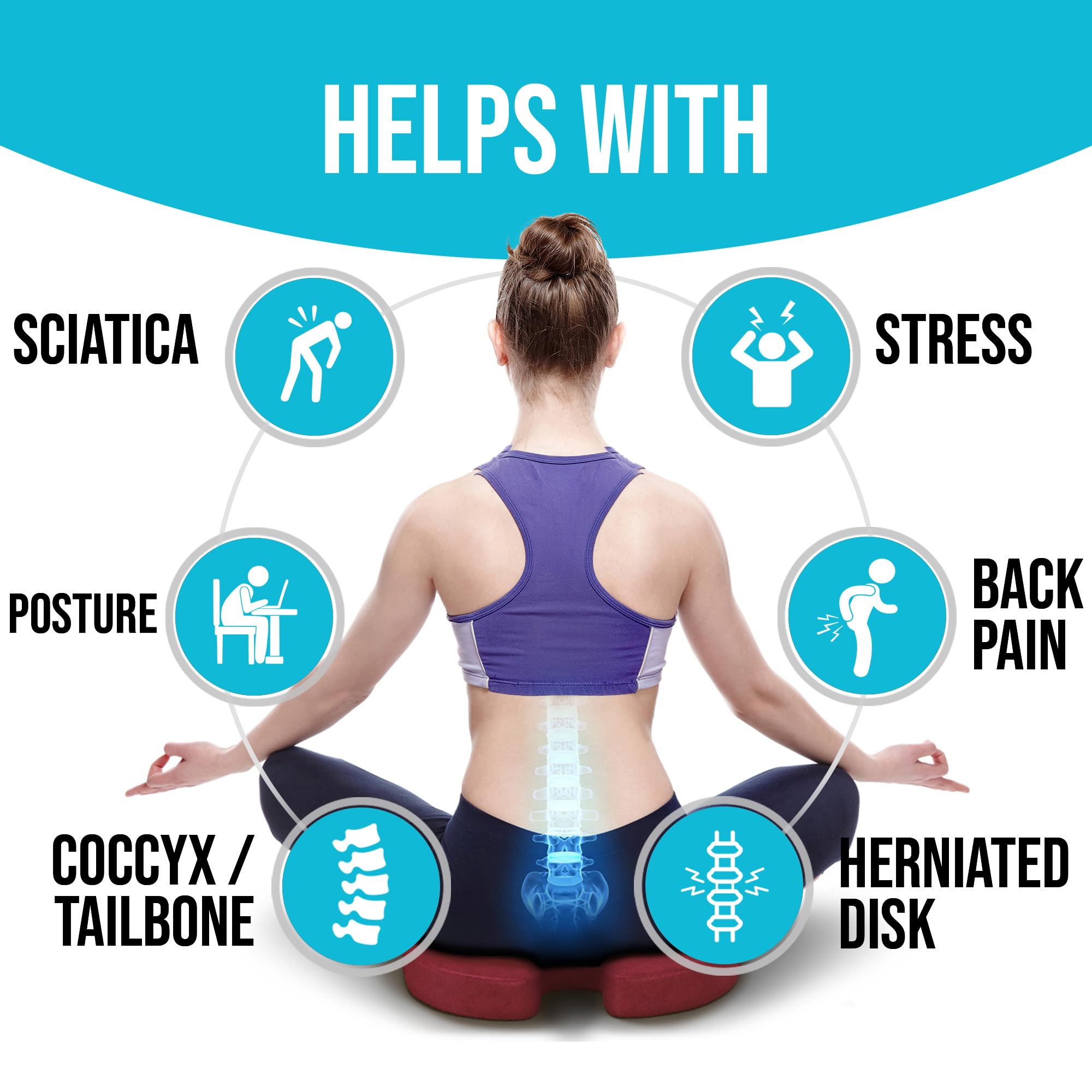 FORTEM Cuscino per sedia da ufficio, supporto lombare per sedia, auto, supporto lombare per sedia, auto, cuscino in memory foam lavabile (Rosso, Velluto)