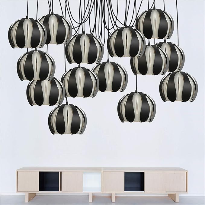 DMNSDD Hanglampen, verstelbare draad zwart wit metalen DIY plafondlamp spin, moderne Scandinavische kroonluchter hangende verlichting voor slaapkamer,14 lights photo 3