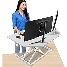 Aconcept 40 inch White Corner Height Adjustable Standing Desk Converter, One-Click Sit to Stand up Desk Riser, Pre-Assembled for Dual Monitor and Laptop Workstation
