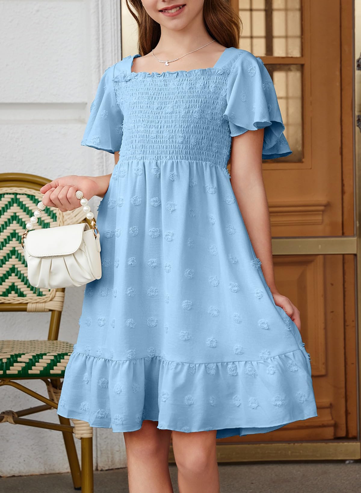 blibean Vestidos de verano para niñas adolescentes, vestido de lunares, talla 6-15 años