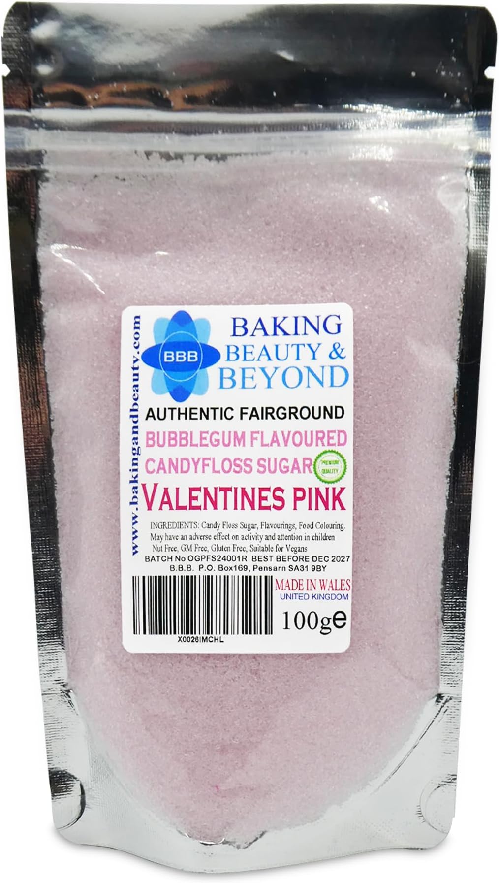 Baking Beauty and Beyond Premium Candy Floss Sugar 100g - Valentines Pink Bubblegum Flavour