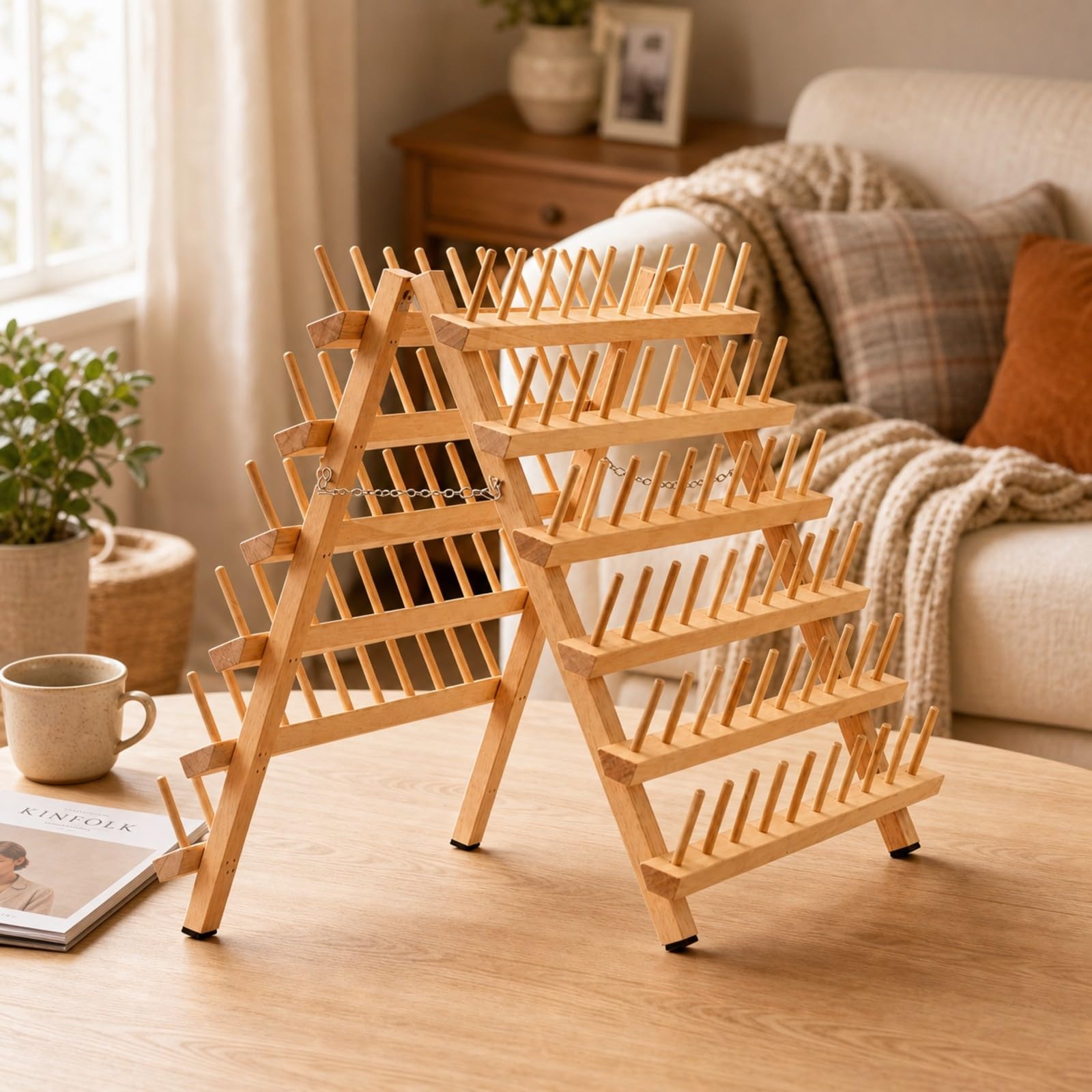 Estante Organizador Carretes Hilo en Perchas Giratorias Plegables para Salones Belleza y Costura
