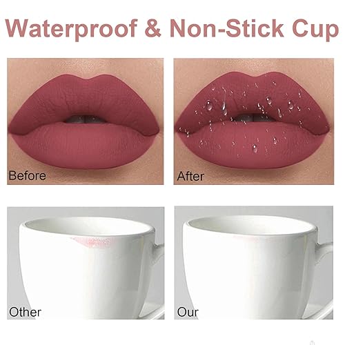 Miniatura 3 de Juego de lápiz labial mate y delineador de labios, 2 piezas, crema nude malva de larga duración, kits de labios impermeables con delineador de