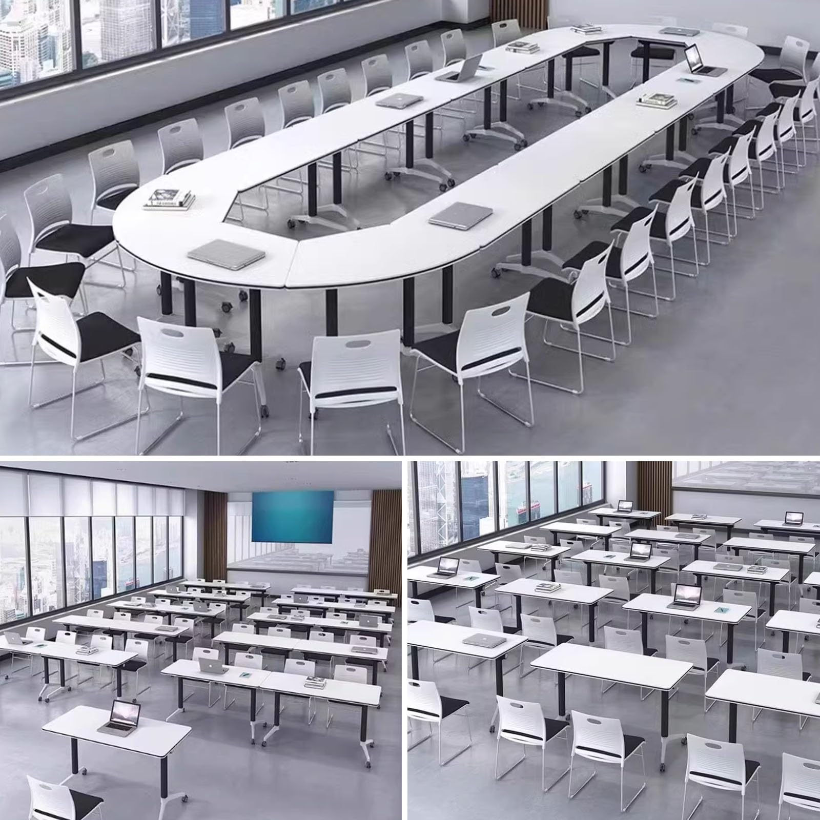 Mesa de conferencias plegable con ruedas, diseño modular de alta carga para reuniones de oficina y seminarios