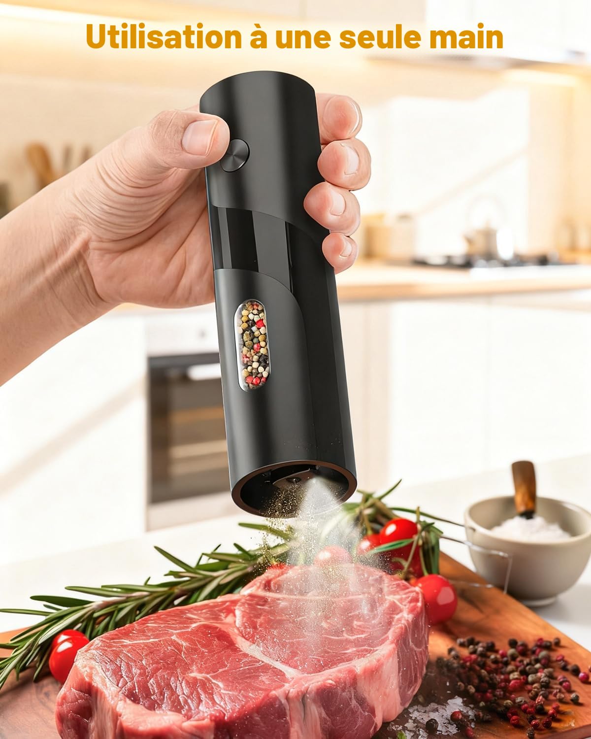 Moulin à sel et à poivre électrique 120 ml lot de 2 avec éclairage LED - Noir