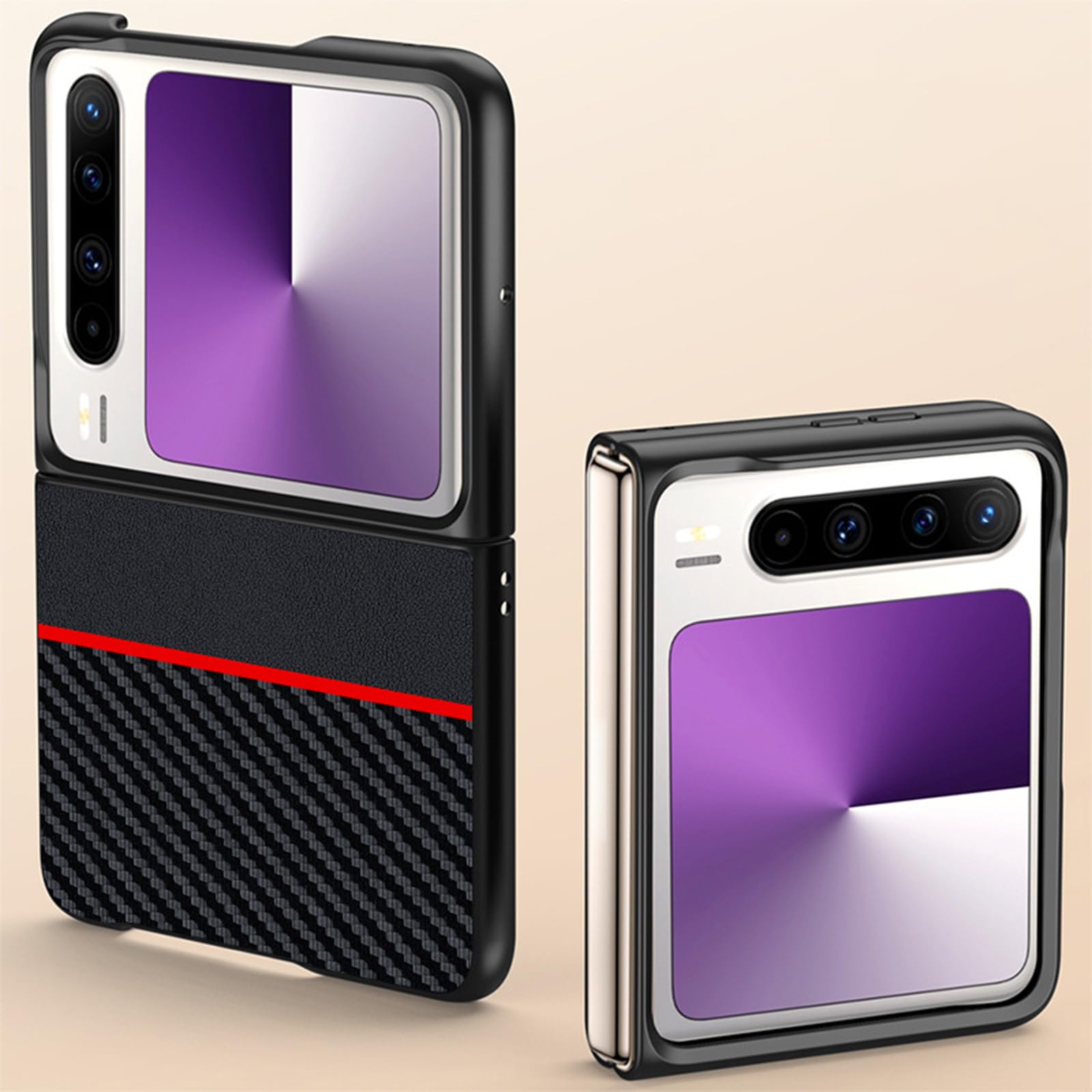 Carcasa para Huawei Pura X, Ultra Delgado Fibra Carbono Texture Caso De Cuero Minimalist Prueba De Golpes Protección Funda De Móvil,Rojo,Pura X