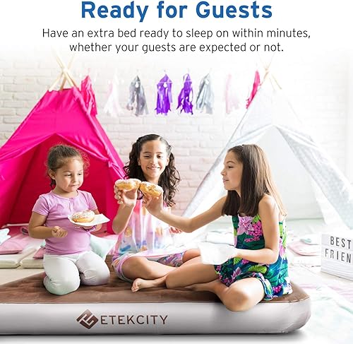 Vista 17 de Etekcity Colchón de aire mejorado de tamaño individual para campamento, cama inflable, colchón inflable elevado con bomba recargable para invitados