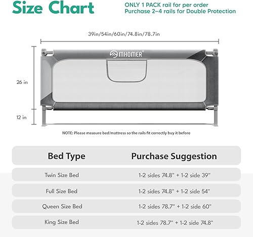 Miniatura 6 de Riel de cama para niños pequeños, rieles de cama plegables de montaje rápido en 2 minutos para cama Queen, King, matrimonial, individual, protector