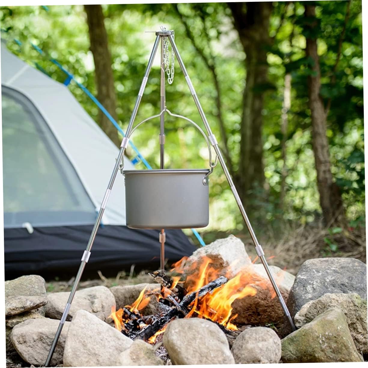 POPETPOP 1pc Pot with Handle Camping Lightweight Outdoor Cookware Camping Pot Accessories Essentials Smokeless s Portable Hanging Kettle Hard Alumina