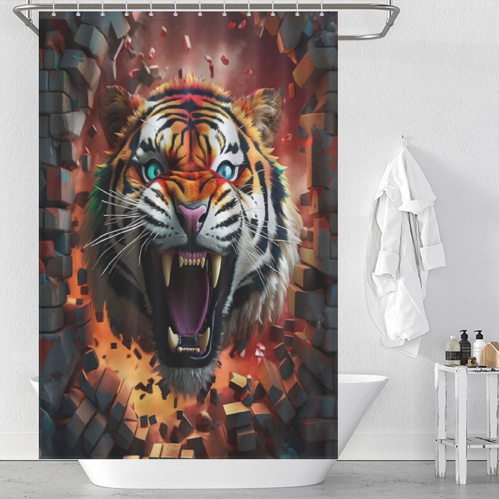 Rideau de douche tigre anti-moisissure en polyester imperméable lavable