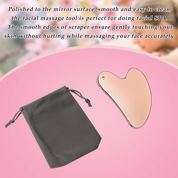 Stainless Steel Gua Sha Tool for Face, Gua Sha Jade,Gua Sha Facial Tools Tighten Skin, Gua Sha Massage Beauty Tool for Body Eyes Neck Massager with Travel Pouch (Rose Gold)