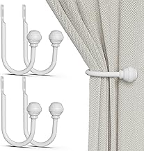 Hion Curtain Tiebacks, White, 4 Pieces, Tiebacks, Curtain Hooks for Wall Curtains