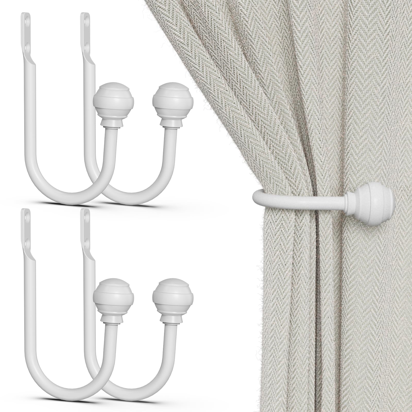 Hion Curtain Holdbacks White 4pcs, Curtain Tiebacks Wall Mounted Curtain Hooks Holders for Drapes