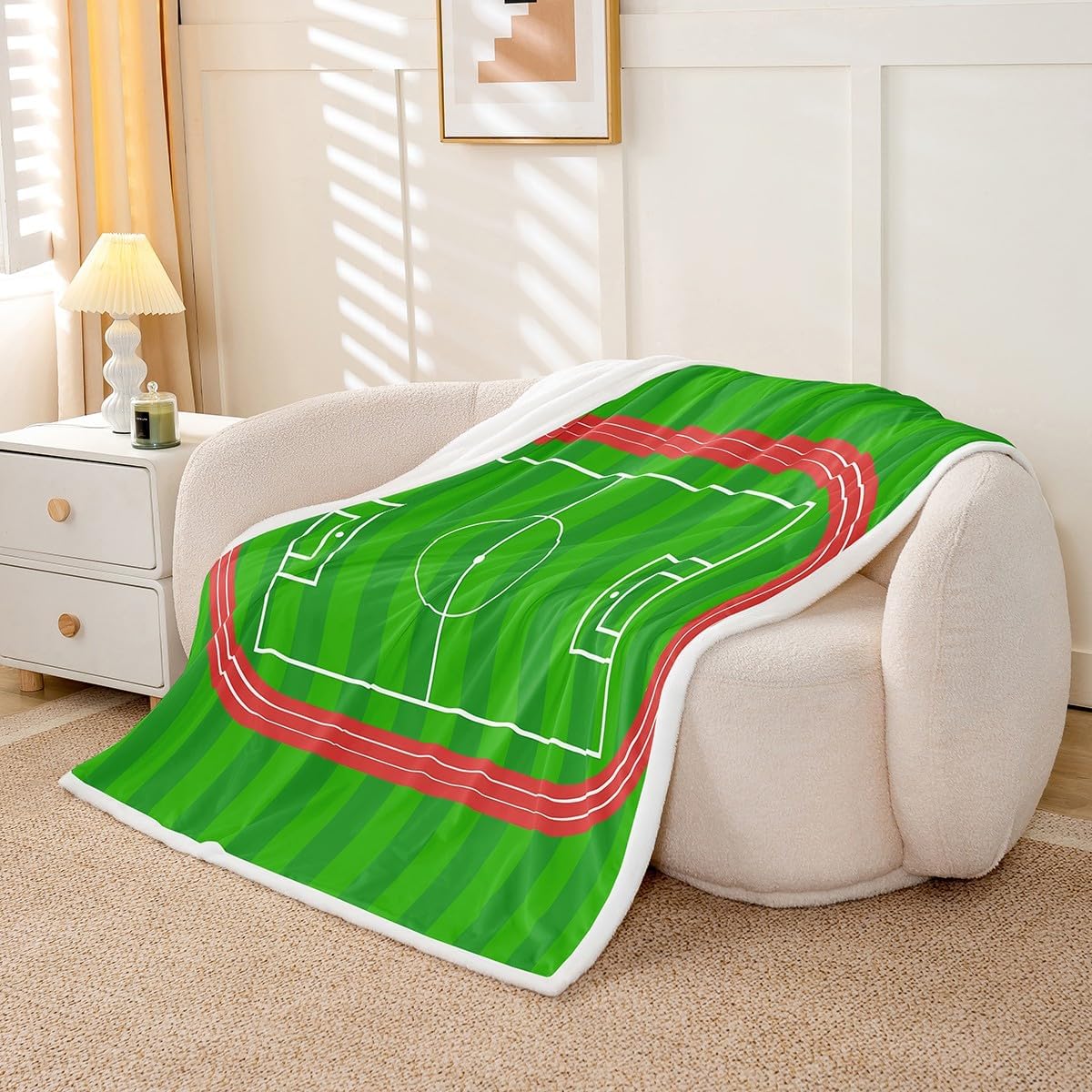 Castle Fairy Soccer Field Grass Fleece Blanket,Rugby Sports America Football Bed Blanket for Kids Teens,Football Field Flannel Blanket for Room Decor,Queen 90"x90"