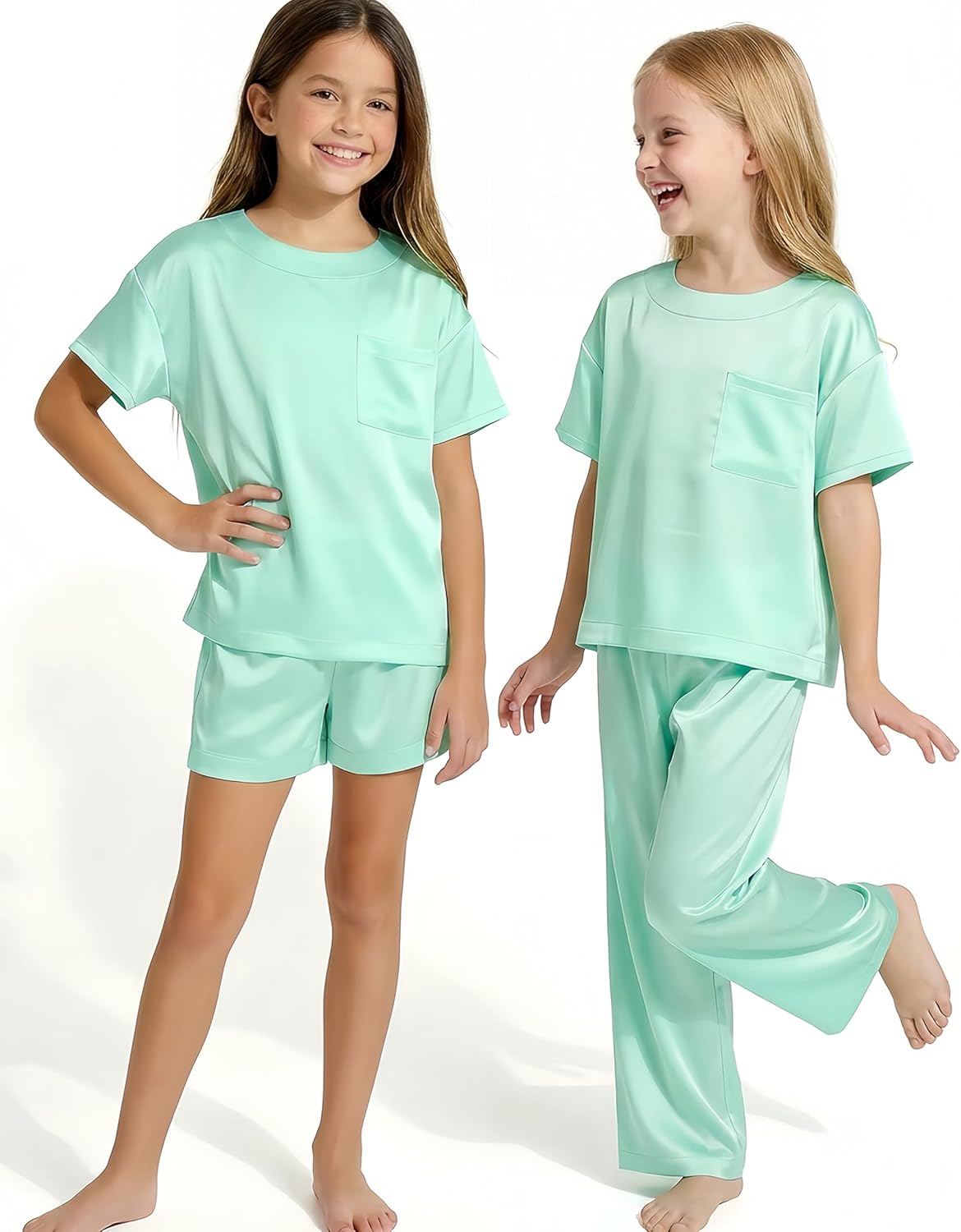 Petite&Me 3-Piece Girls Pajamas Set, Soft Short Sleeve Shirt with Pants & Shorts for Kids Teens - Image 2