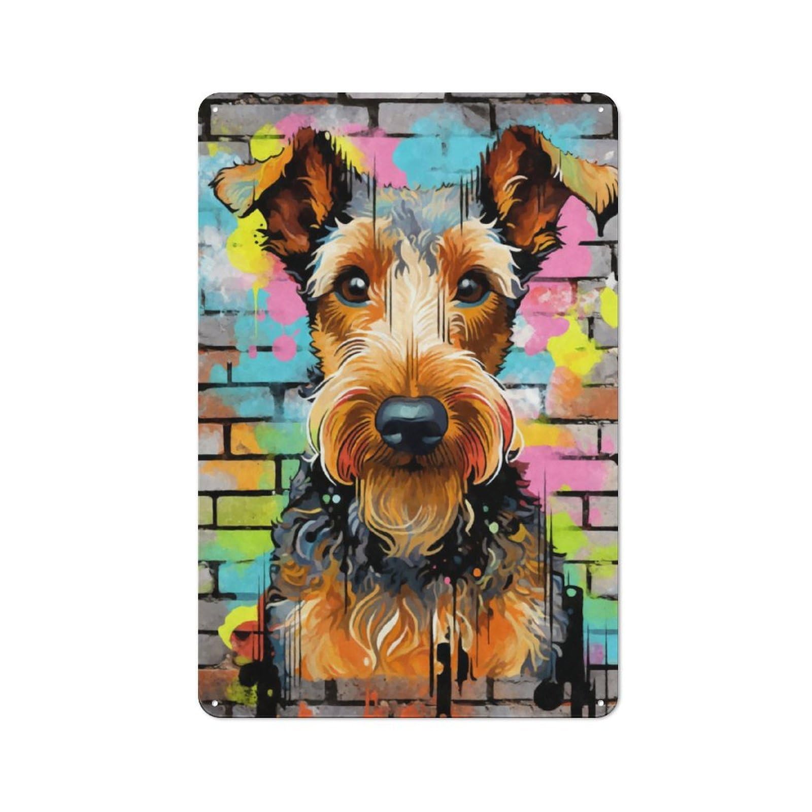 Airedale Terrier Graffiti Metal Gift Sign 30x20cm, Vintage Home Wall Decor for Home, Shop, Pub Or Studio Wall
