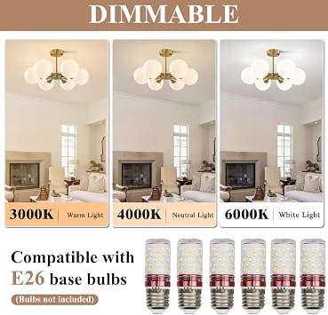 KCO Lighting Sputnik Ceiling Light,6-Lights E27 Milk Glass Globe Chandelier