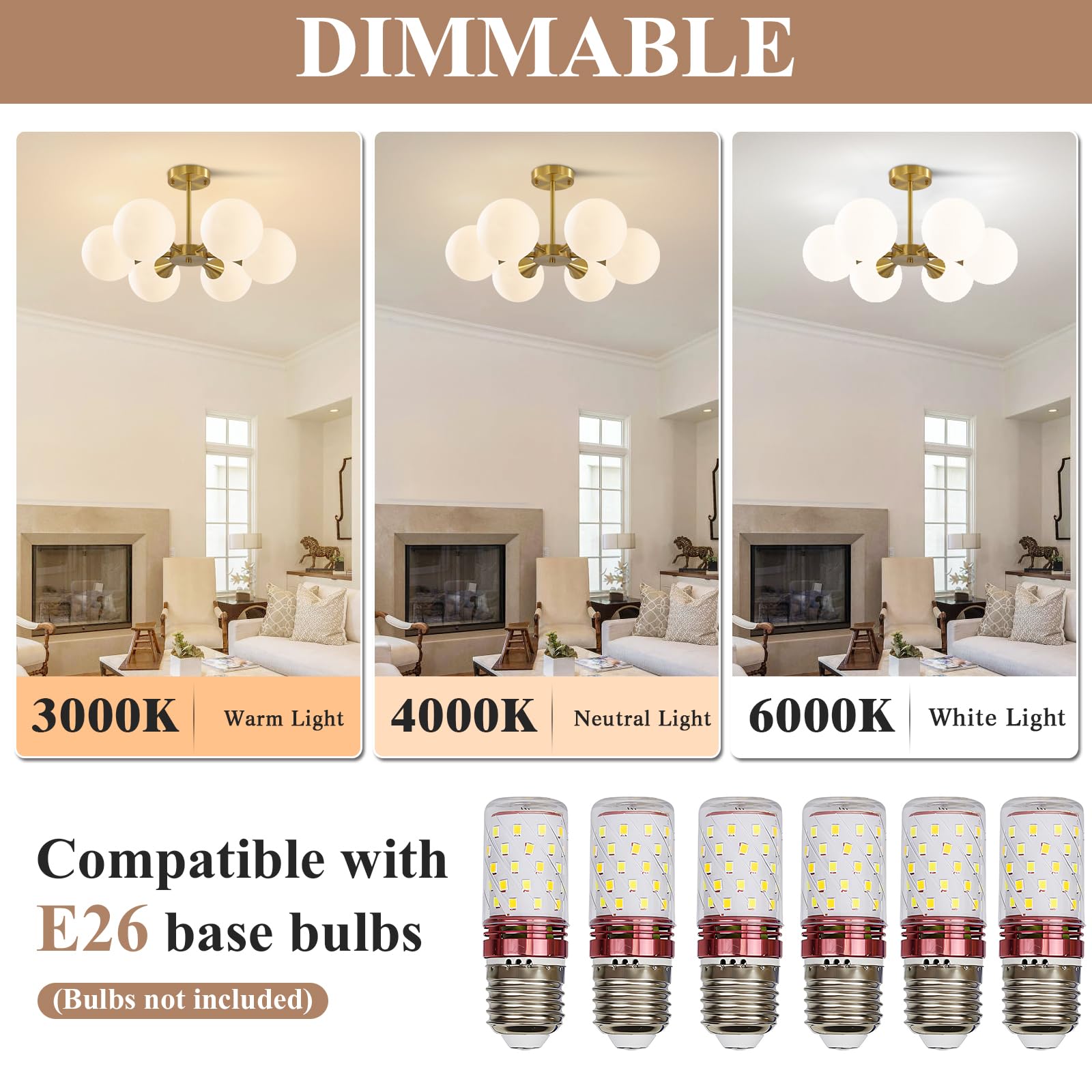 KCO Illuminazione Oro Spazzolato Sputnik Flush Mount Plafoniera Lampada Vetro Latte 6 Luci Semi Flush