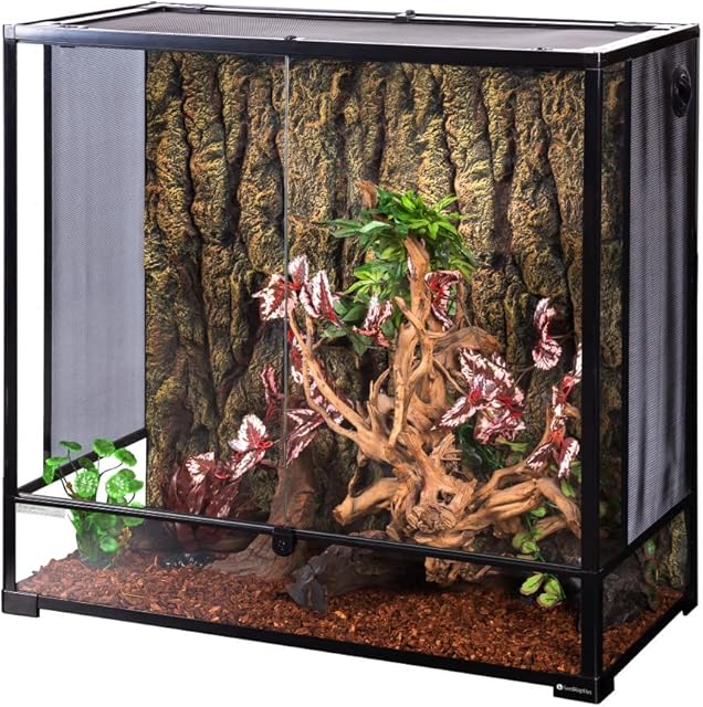 Swell Reptiles Glass Terrarium/Vivarium Tank | Easy Access Port for Access for Tiding Cables with Breathable Mesh Top Lid for Optimal Ventilation (91x45x90cm)