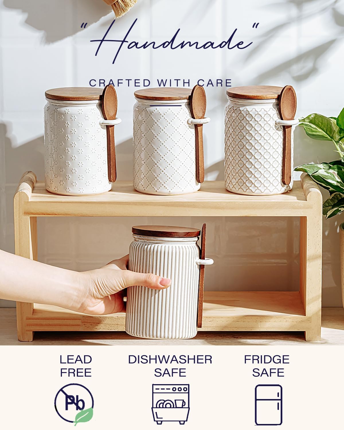 getstar Small Canisters Sets for the Kitchen, 20 oz Sugar Coffee Tea Storage Containers, Ceramic Kitchen Canisters for Countertop Set of 4 with Airtight Lids and Teaspoons - Image 7