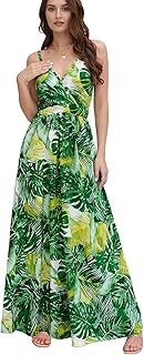 Chaos World Hawaiian Dresses for Women Boho Maxi Dress V-Neck Floral Summer Dress Beach
