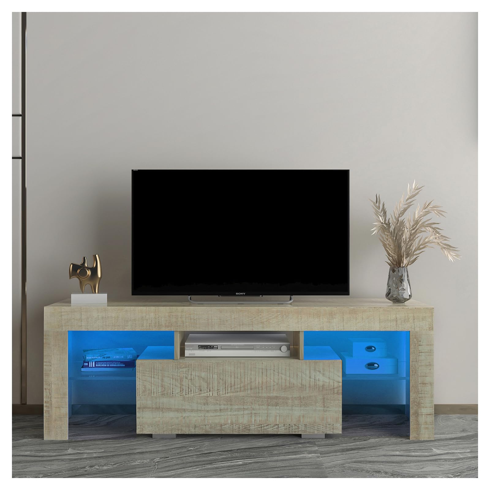 (incomplete) TV Stand with LED RGB Lights,Flat Screen TV Cabinet, Gaming Consoles - in Lounge Room, Living Room and Bedroom Entertainment Center for 75 inch TV (Gray)