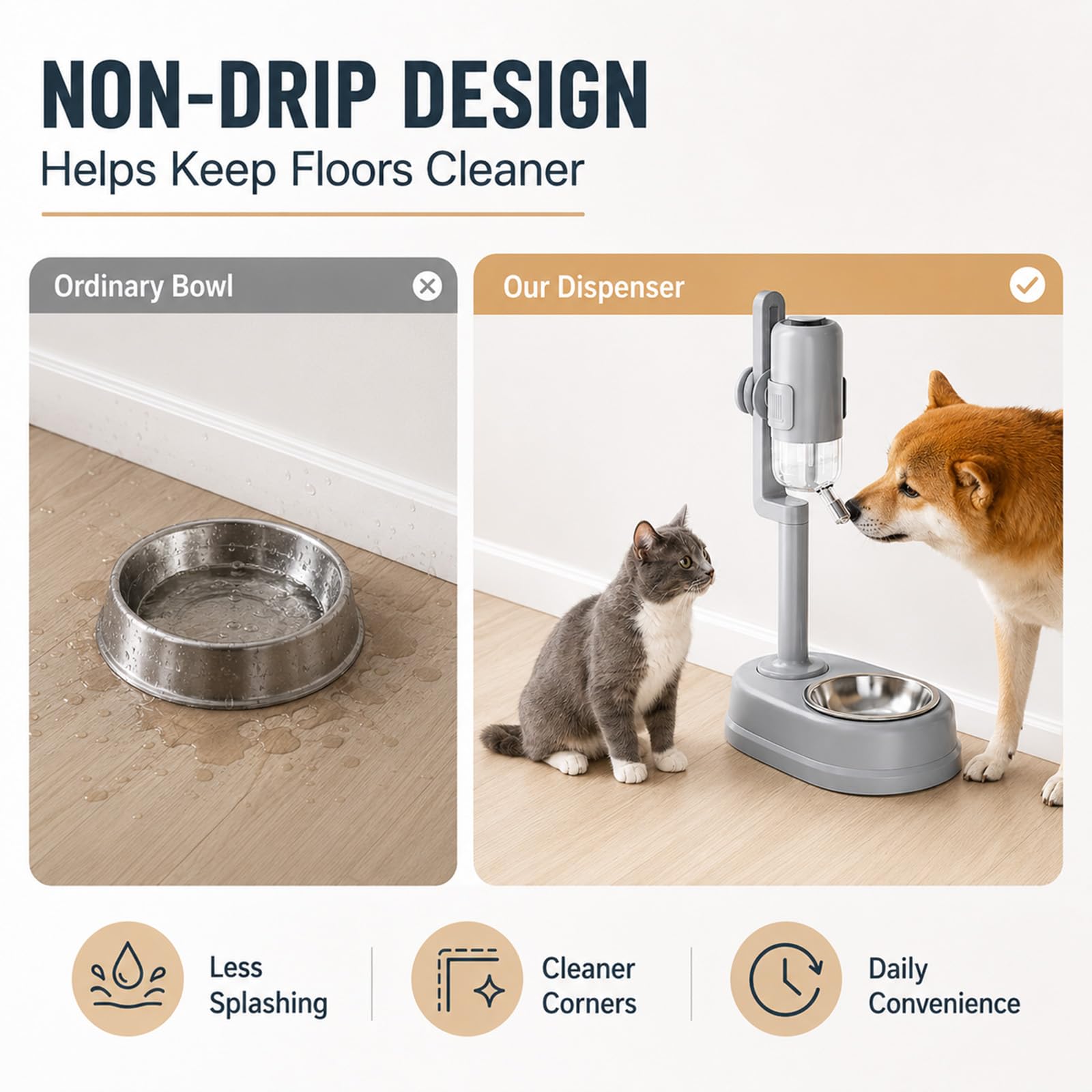 Dispensador De Agua Automático para Mascotas, Botella 750ml Antigoteo con Soporte Ajustable Y Cuenco para Gatos Perros Casa Viaje (A,Stainless Steel)