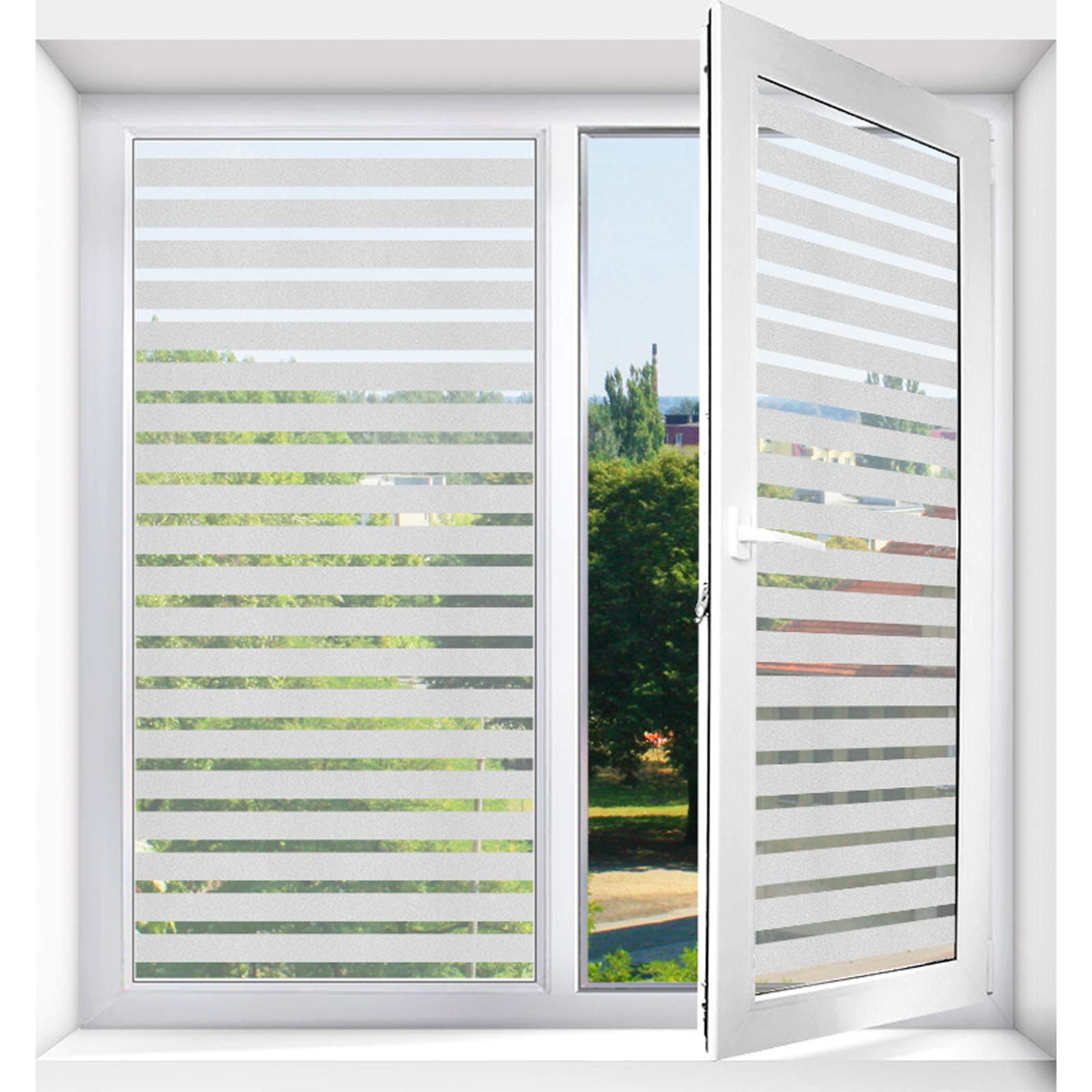 Zindoo Privacy No-glue Window Film Stripe Frosted Film Windows Covering Sticker Use for Home Office Kitchen 90X200CM