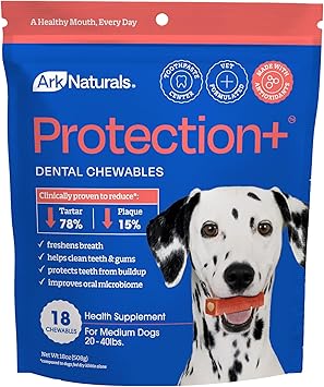 Ark Naturals Protection Plus Brushless Toothpaste for Medium Breeds, 18 oz Bag, Dog Dental Chew with Toothpaste Center, Prevent Plaque & Tartar, Freshen Breath