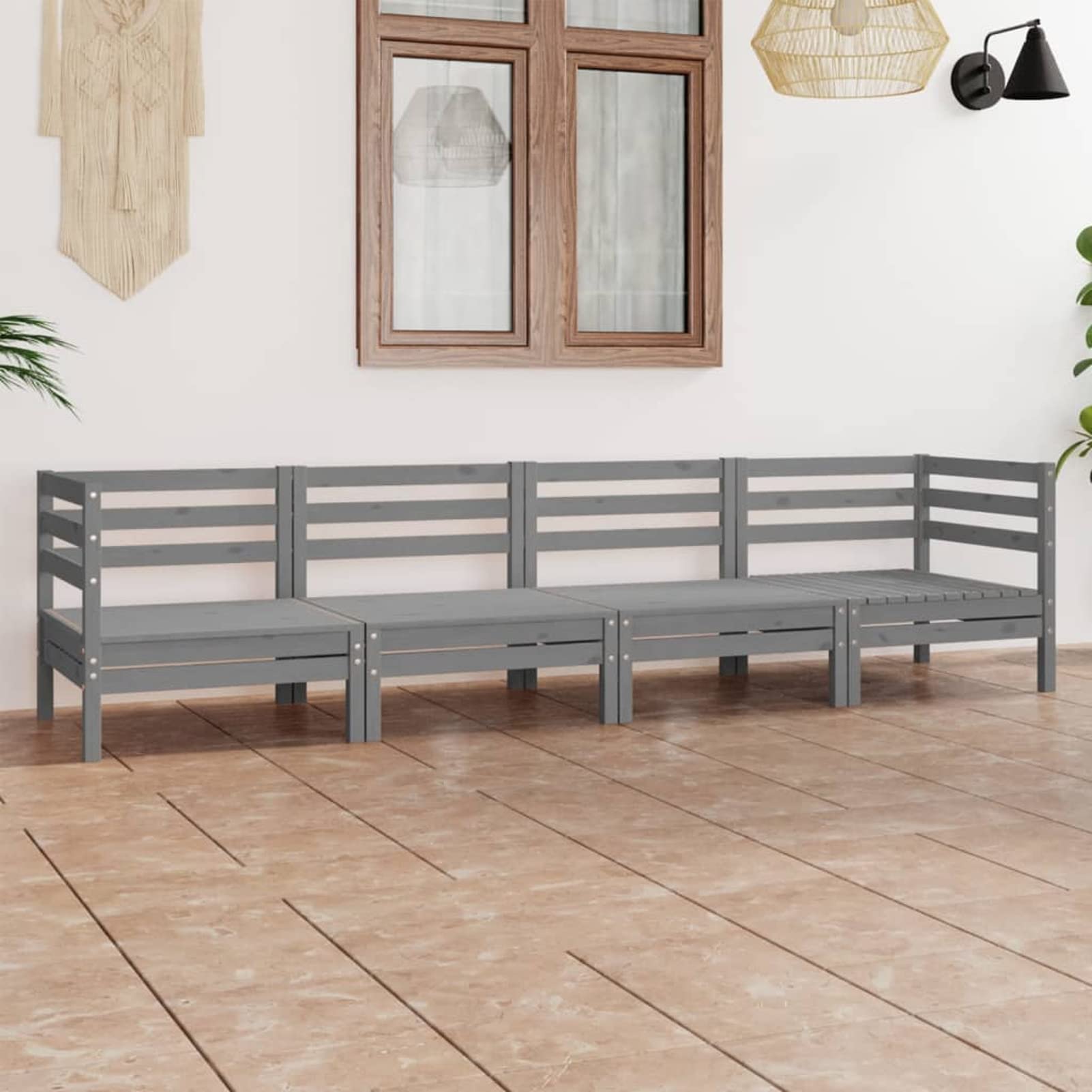 Meubles de jardin Homgoday gris, lit de jardin et banquettes modulables en bois