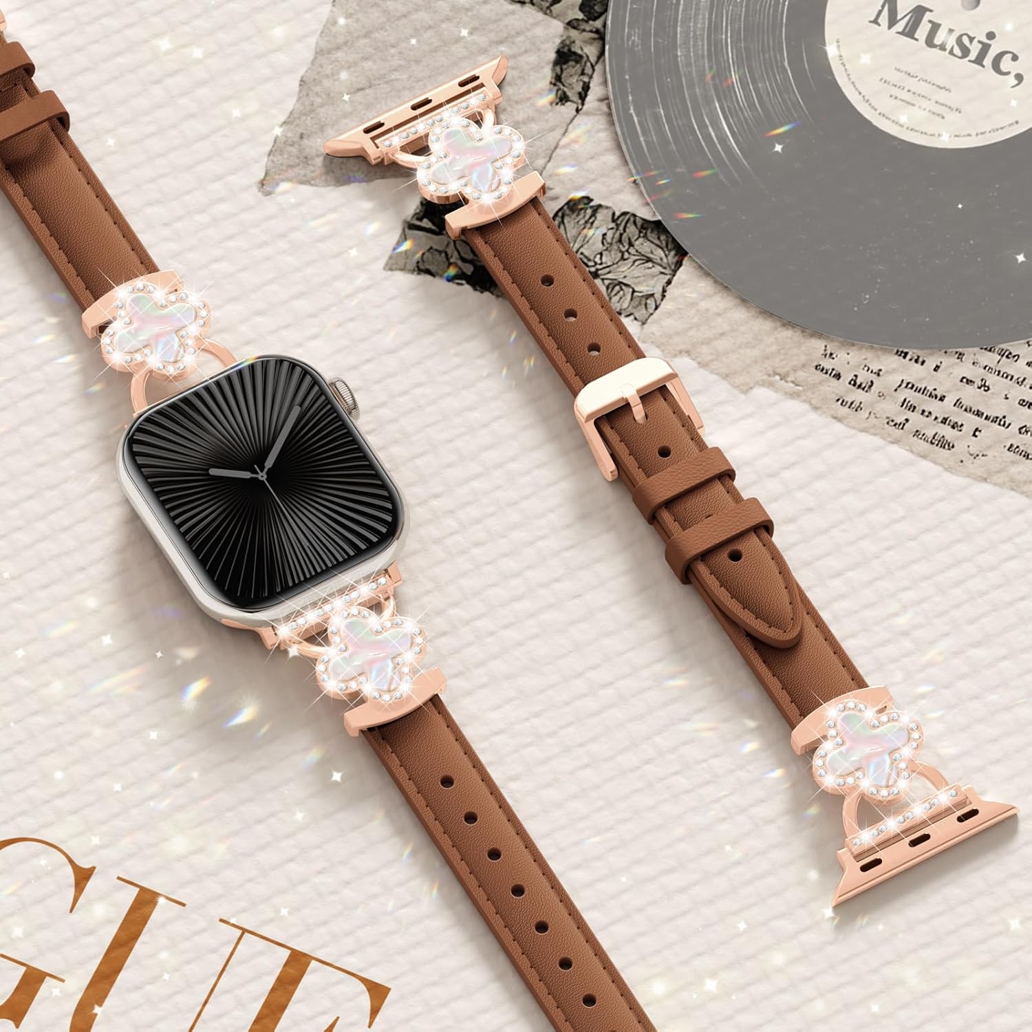 SOLOLUP Leather Band Compatible with Apple Watch Bands for Women 40mm 41mm 42mm 38mm,Dressy Slim Thin Cute Bracelet with Bling Designer Buckle Band for iWatch Series 11 10 9 8 7 6 5 4 3 SE 3/2/1 - Image 3