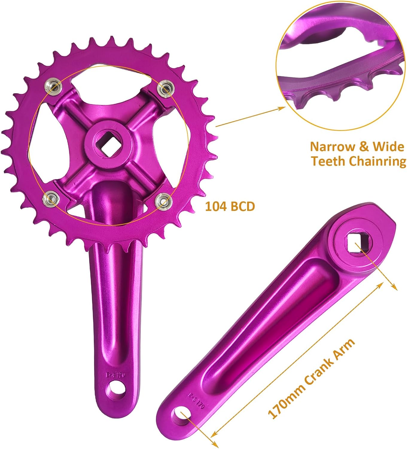 CDHPOWER CNC 34T Single Speed Crankset 104BCD 170mm Aluminum for Mountain Road Bike Fixed Gear Bicycle Folding Bicycle