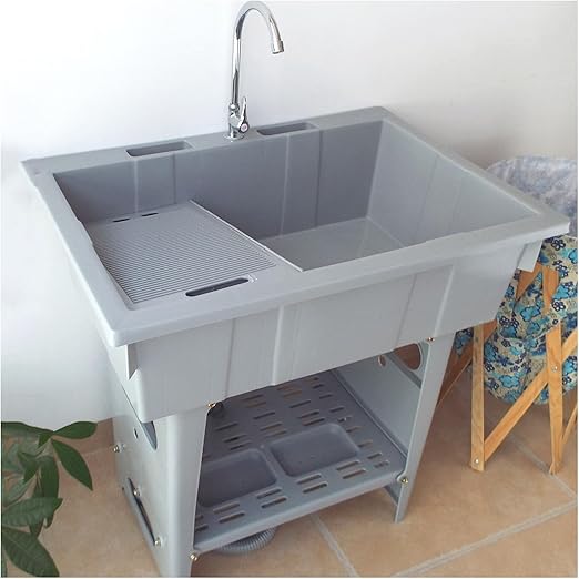 Freestanding Plastic Outdoor Sink With Hot & Cold Faucet, For Garage ...