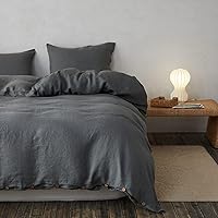 Vista 1 de Simple&Opulence Juego de funda de edredón 100% lino, 3 piezas de lino belga transpirable, 1 funda de edredón + 2 fundas de almohada con cierre