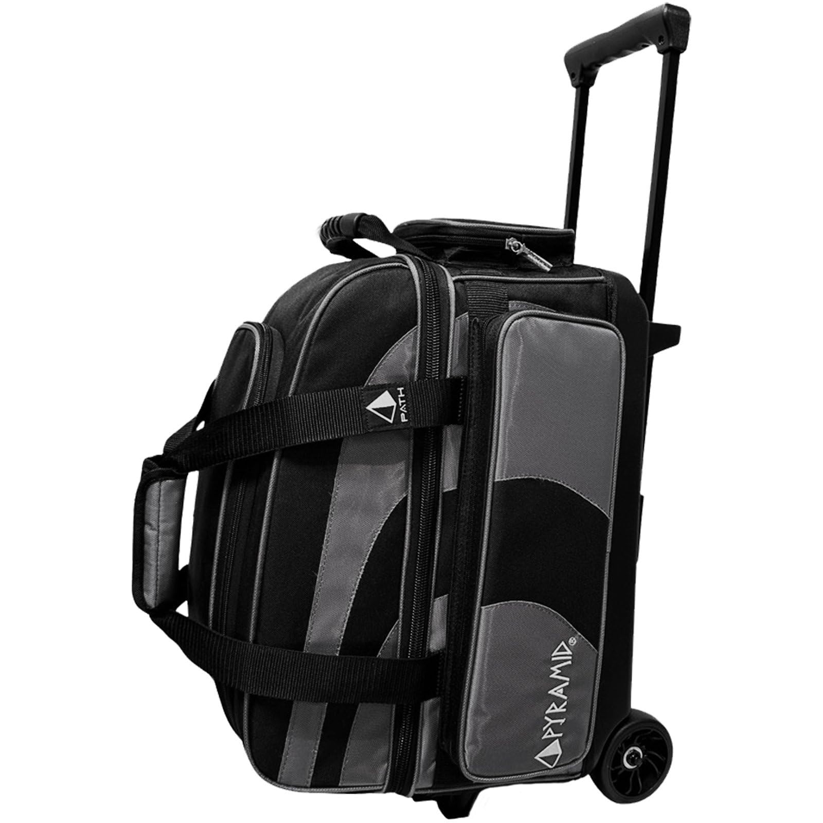 Pyramid Double Bowling Bag on Wheels with Separate Large Shoe Compartment (up to 2 Pairs of Shoes) and Accessory Pockets, Sturdy Square Handle - Expandable up to 101.6, Pro Black/Silver, Pro Deluxe โ image 1