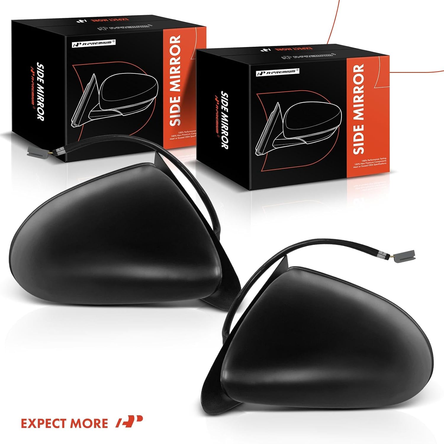 A-Premium Pair (2) Driver and Passenger Side Power Door Mirror - Compatible with Ford F-150 F150 1998 1999 2000 2001 - Non-Heated, Manual Folding, Black Outside Rear View Mirror