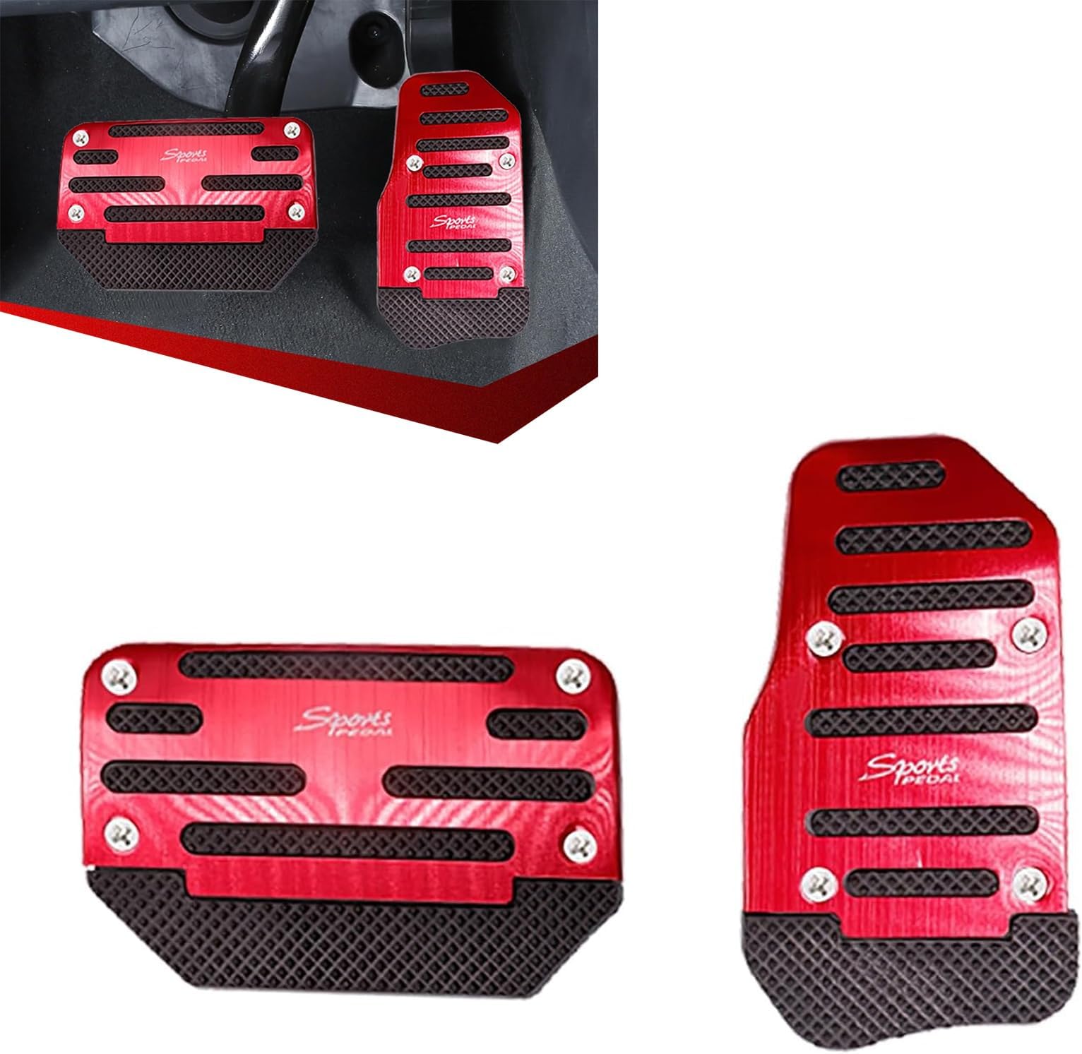 Tesnaao 2 PCS Car Non-Slip Pedal Pads Set, Accelerator Pedal Covers, Car Brake Pedal Protectors, Automatic Automobile Accessories, Universal for Most Cars, Trucks and Vans (Red #XB-373)
