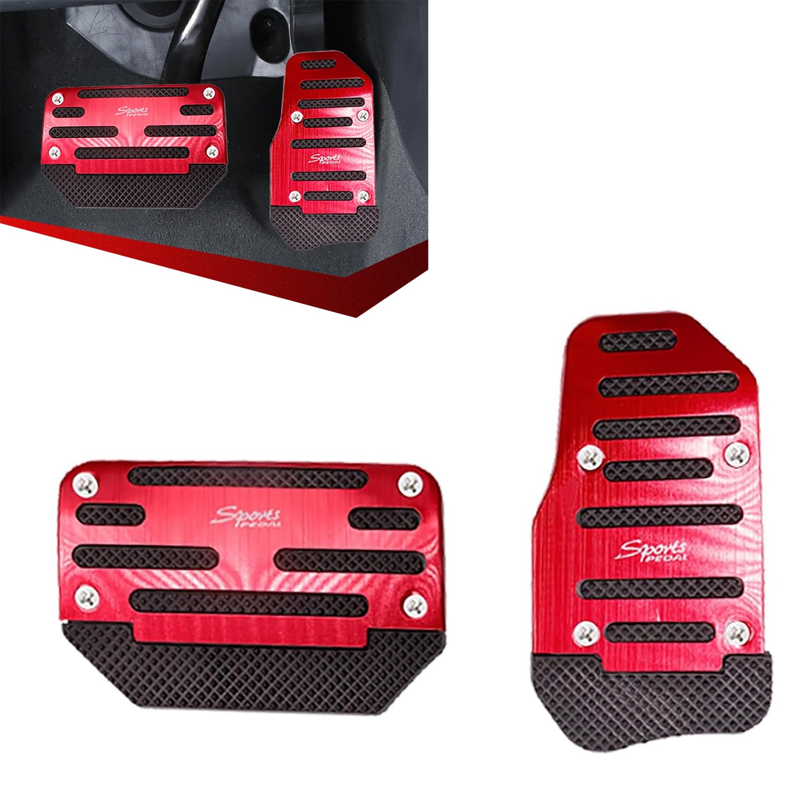2 PCS Car Non-Slip Pedal Pads Set, Accelerator Pedal Covers, Car Brake Pedal Protectors, Automatic Automobile Accessories, Universal for Most Cars, Trucks and Vans (Red #XB-373)