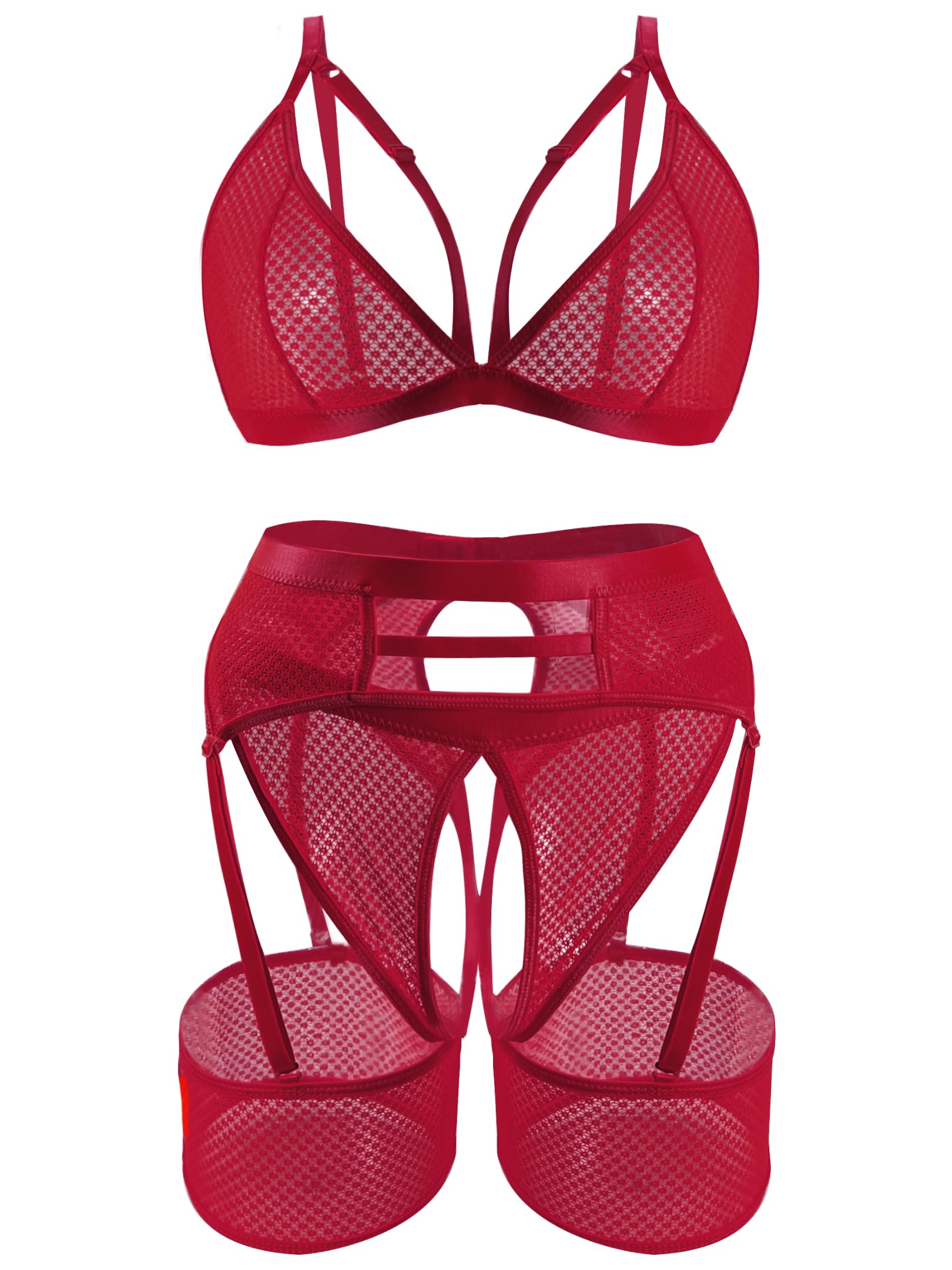 popiv4 Piece Garter Lingerie for Women, Sexy Cutout Lingerie, Mesh Matching Lingerie Set