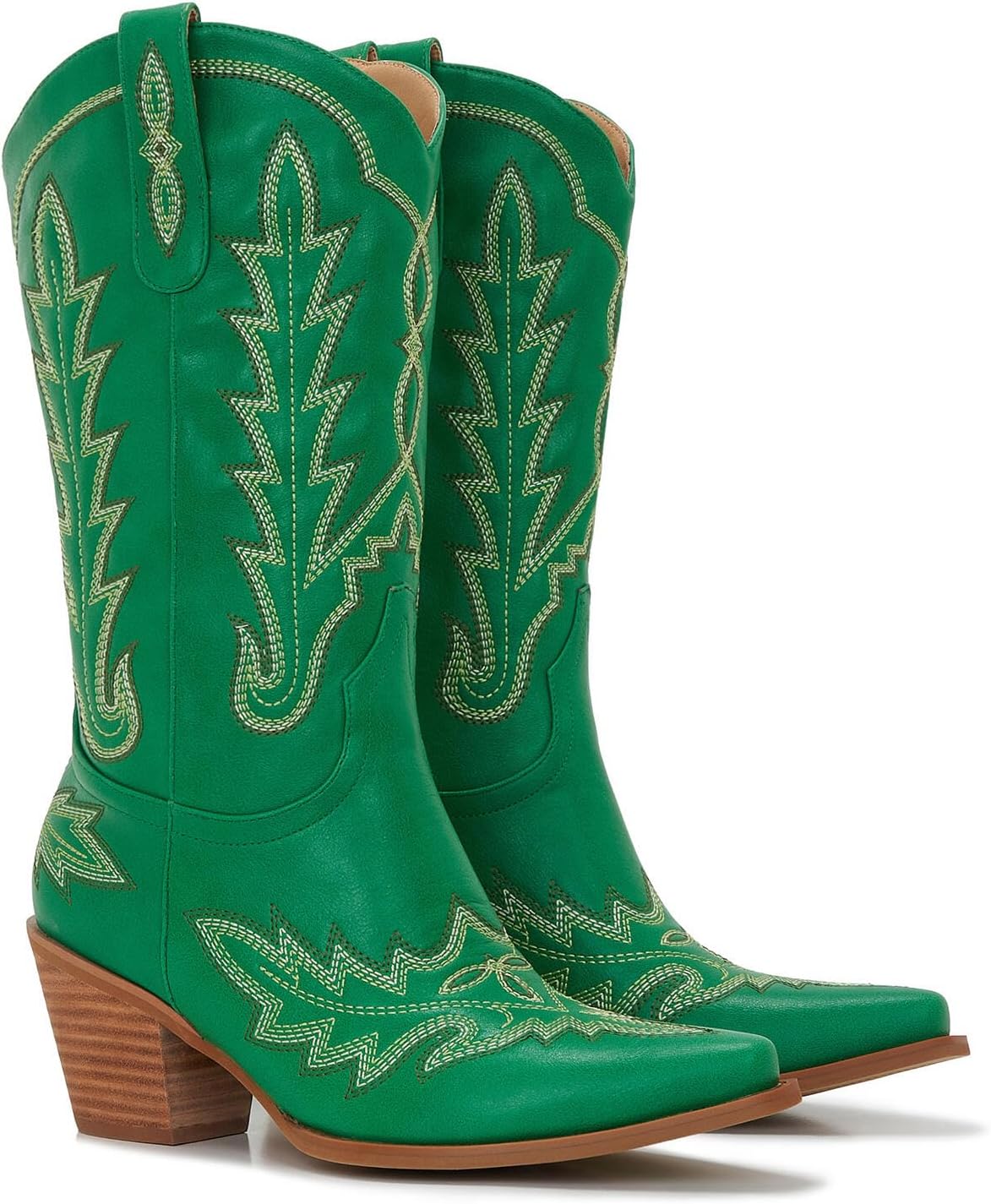 Cowboy Boots For Women - Western Mid-Calf Cowgirl Boots - Snip Toe - 3” Wood Grain Chunky Heel Embroidered Boots