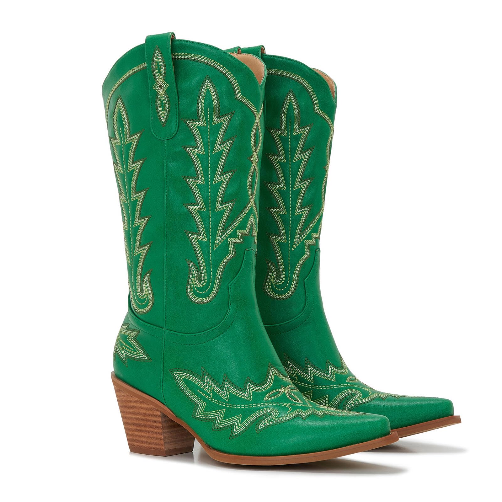 Cowboy Boots For Women - Western Mid-Calf Cowgirl Boots - Snip Toe - 3 Wood Grain Chunky Heel
