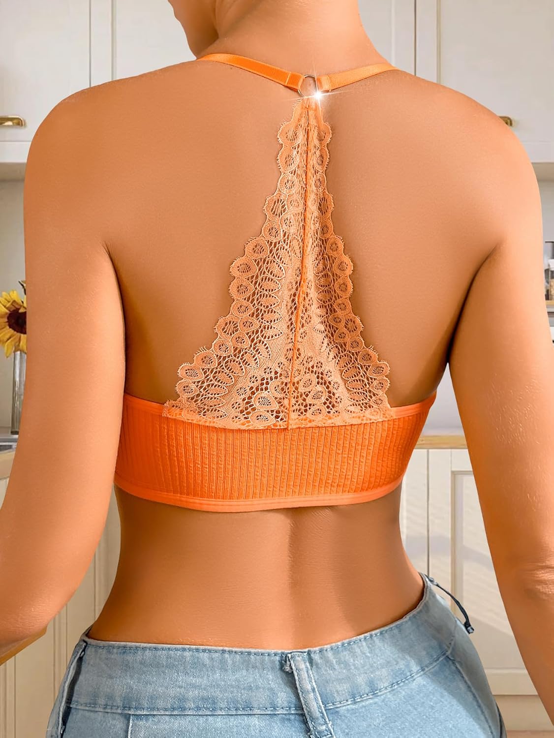 Womens Pull-on Bra No Underwire Soft Lace Racerback Bralettes - Image 3